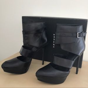 Trouve Black Leather Platform Ankle Heels